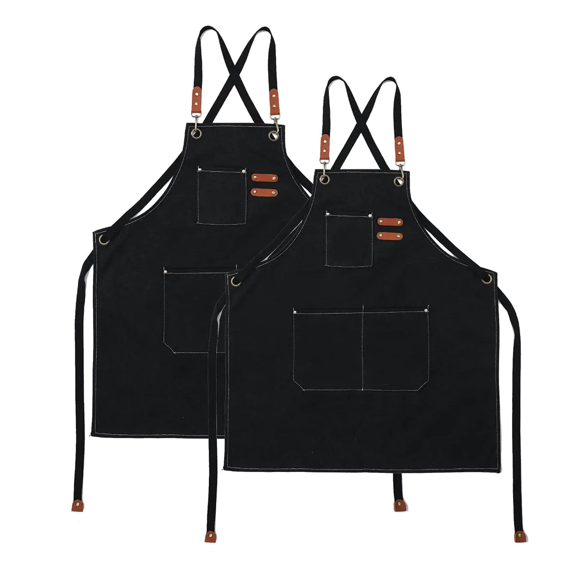 Canvas Cross-Back Cooking Apron — 2 Pack (Black)