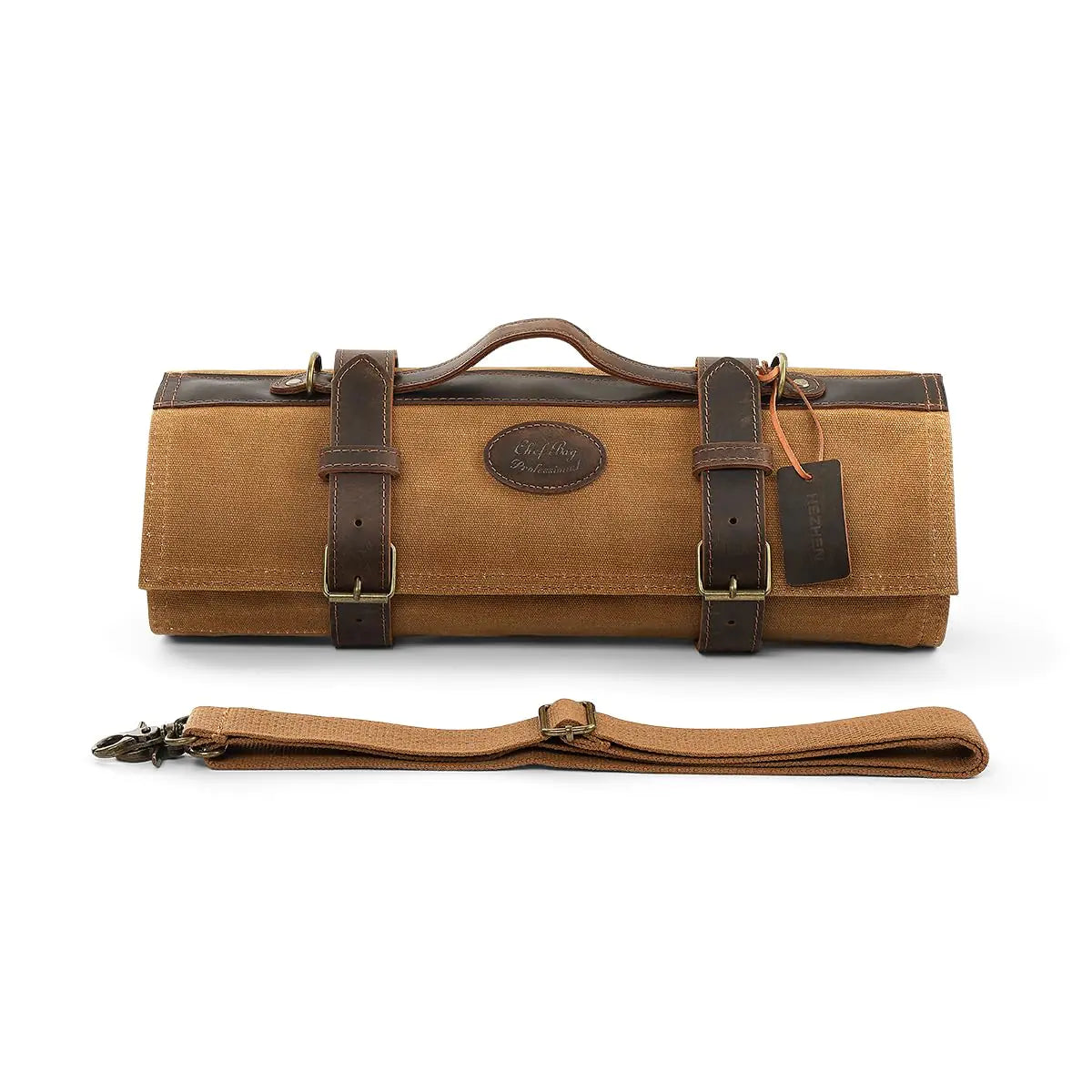 16oz Oil-Waxed Canvas Knife Roll — Crazy Horse Leather & 12 Slots